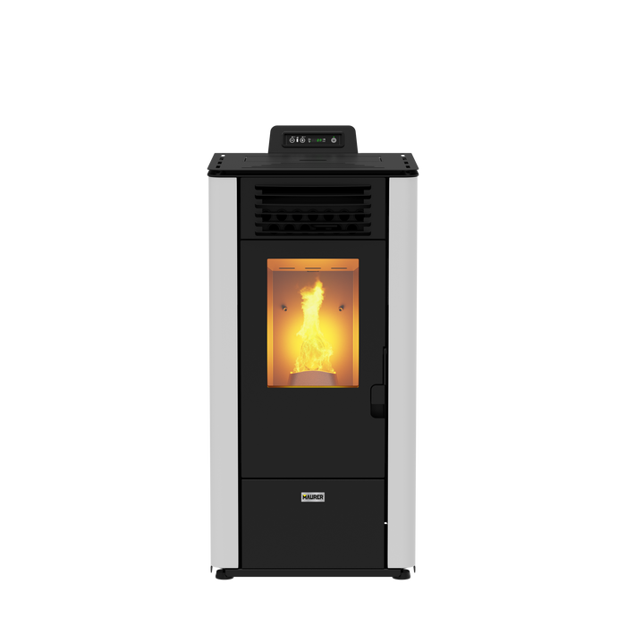 Maurer - Stufa pellet "Modello 12" potenza 9,7 kw/200 mc bianca o bordeaux c/telecomando