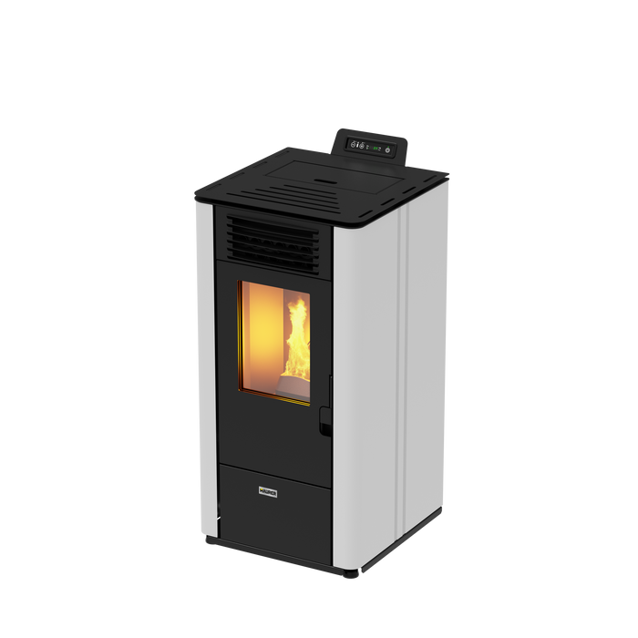 Maurer - Stufa pellet "Modello 12" potenza 9,7 kw/200 mc bianca o bordeaux c/telecomando