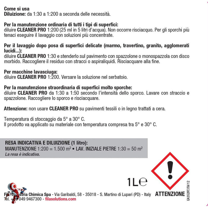 Fila - Cleaner Pro detergente per la pulizia ordinaria di gres porcellanato