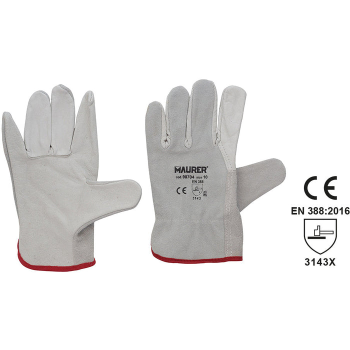 Maurer - Guanti da lavoro in pelle fiore Driver Mis.10