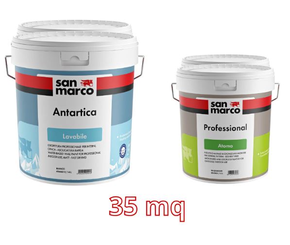 San Marco - Kit pittura lavabile bianca per mq 35 (2 pz Antartica lt.4 + 2 pz Atomo lt.1)
