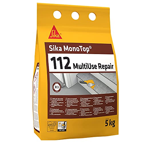 Sika - Sika Monotop 112 MultiUse Repair, Malta monocomponente pronta alluso per la riparazione e la riprofilatura di strutture in calcestruzzo, Grigia, 5kg - Malti strutturali da ripristino
