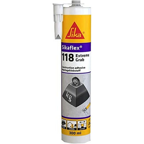 Sika - Sikaflex-118 Extreme Grab Adesivo per applicazioni che richiedono un'elevata presa iniziale, aderisce sulla maggior parte dei materiali edili. Uso in interno ed esterno, Bianco, 290ml - Sigillanti