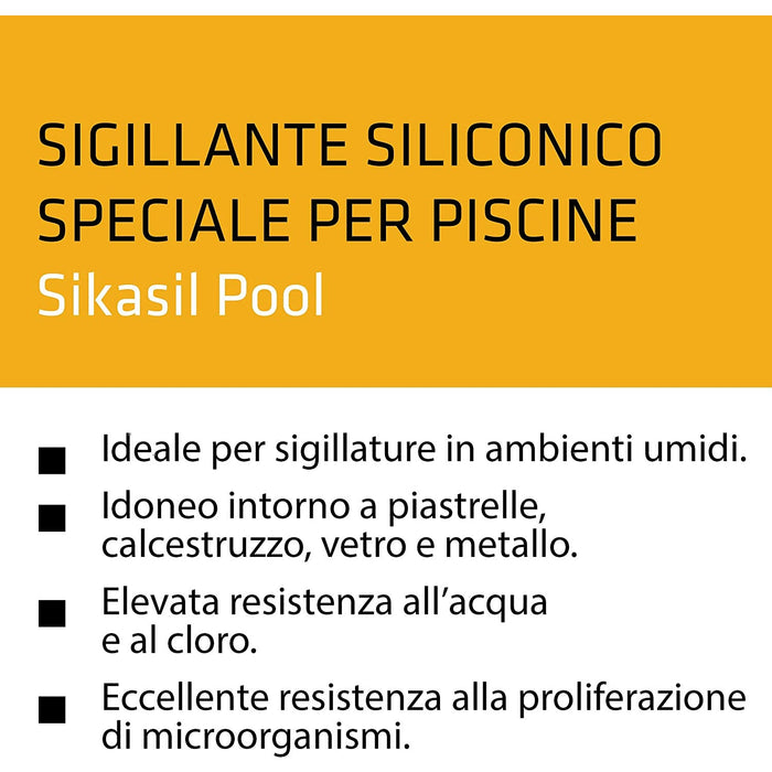 Sika - Sikasil Pool, Sigillante siliconico per giunti di Piscine o di zone della casa permanentemente bagnate. Alta resistenza al cloro e alla proliferazione di funghi e muffe, Bianco, 300ml - Sigillanti