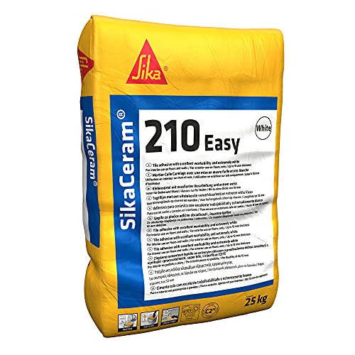 SikaCeram - 210 Easy White, Colla per piastrelle ceramiche e pietre naturali di formato piccolo e medio, a parete e pavimento, applicato in spessori fino a 10mm, Bianco, 25kg - Collanti e fuganti